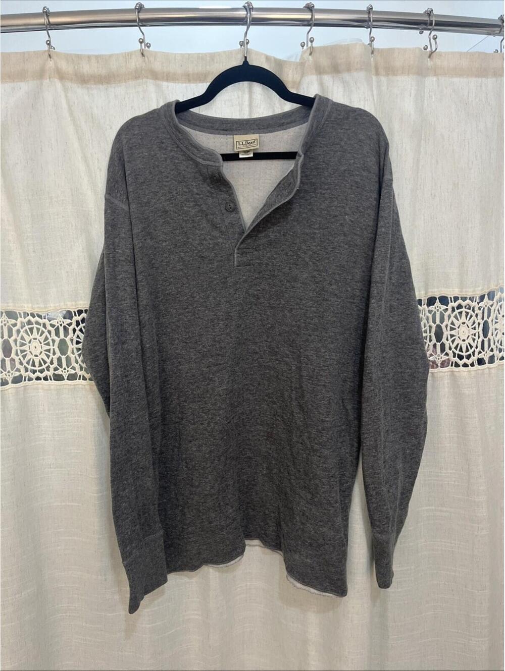 VTG LL Bean Shirt Men’s Large Gray River Driver Henley Wool Blend USA Made Flaw